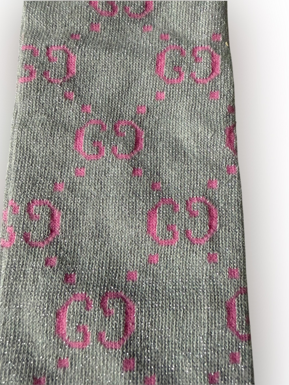 2 Pair Gucci Outlet GG Monogram Socks. 1 Knee High & 1 Crew— Pink & Gray - Picture 4 of 5